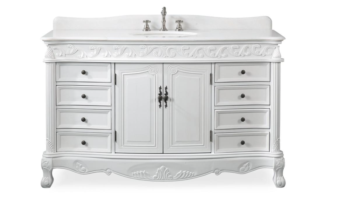 Adelina 56 Collection Antique White Beckham Bathroom Sink Vanity 2674